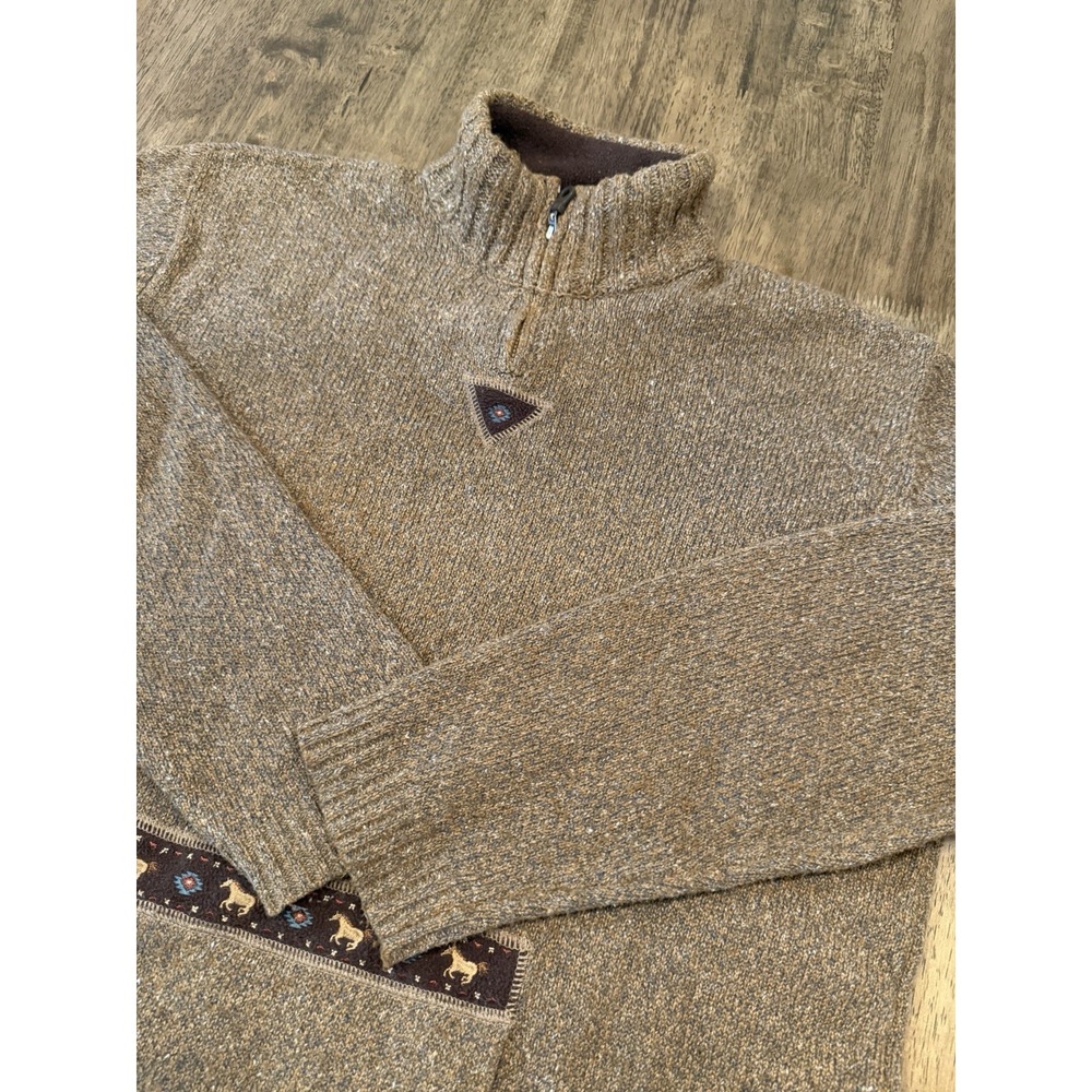 Vintage Woolrich Womens Brown Marled Quarter Zip Sweater Clove Western Horse XL